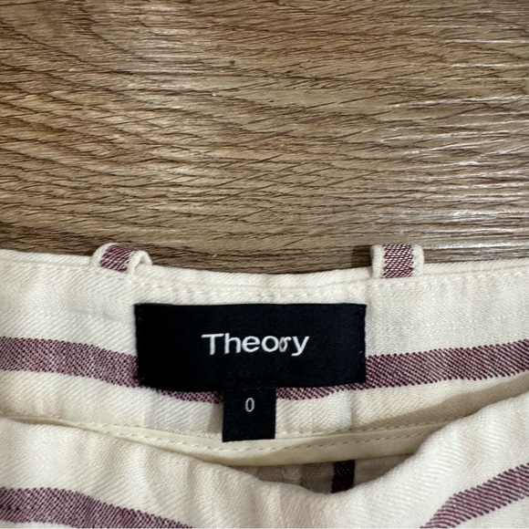 Theory Nadeema Stripe Red and White Wide Crop Wide Leg Capri Linen Pants Size 0 - Picture 5 of 7